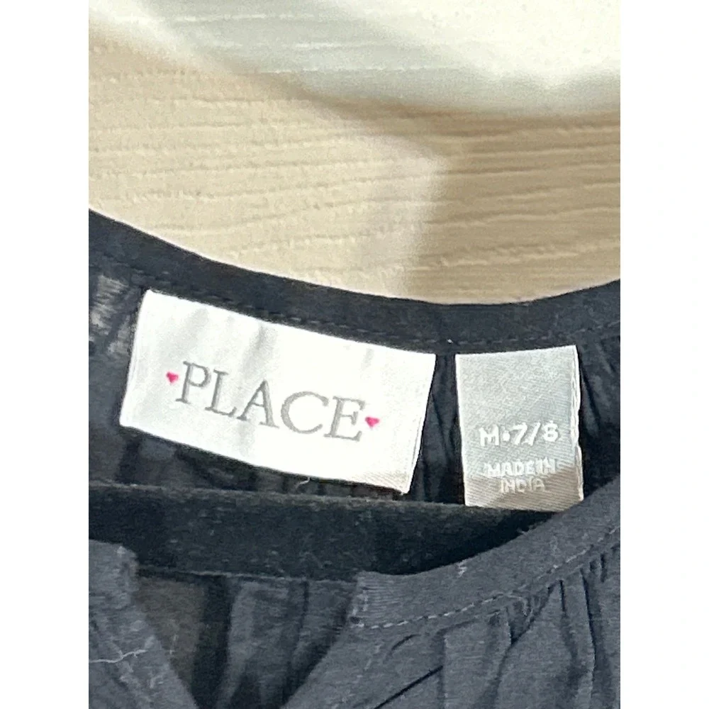 The Childrens Place‎ Embroidered Top Girls M 7/8 Black Boho Summer Blouse